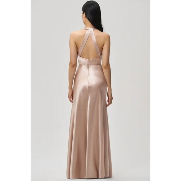 Jenny Yoo Corinne Satin Crepe Dress Halter Maxi Bridesmaid Wedding Petal 4 - Picture 6 of 15